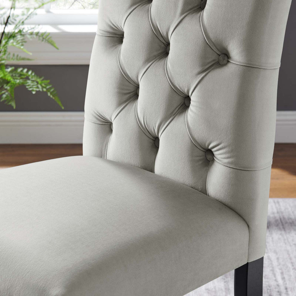 Side Dining Chair, Set of 2, Gray, Velvet, Modern, Cafe Bistro Hospitality