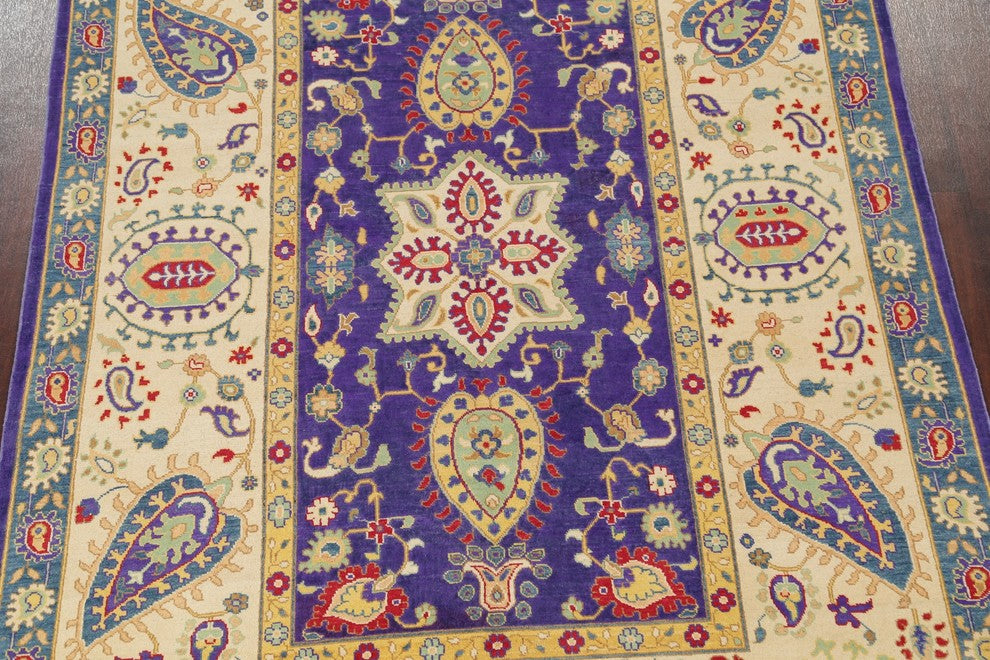 Traditional Wool Pakistani Hand Made Kazak Oriental Area Rug, Purple, 9'7"X6'5"