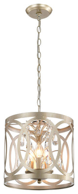Silvia 3-light Light Brushed Champagne Silver Metal Cage Drum Chandelier