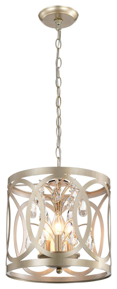 Silvia 3-light Light Brushed Champagne Silver Metal Cage Drum Chandelier