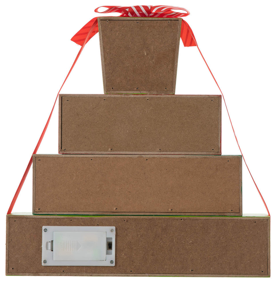 12"H Lighted Wooden Christmas Block Table Decor, Gift Box