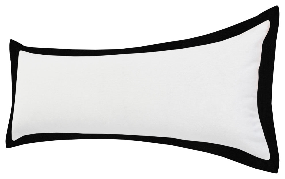 Ox Bay Handwoven White/Black Bordered Organic Cotton Pillow Cover, 14"x36"