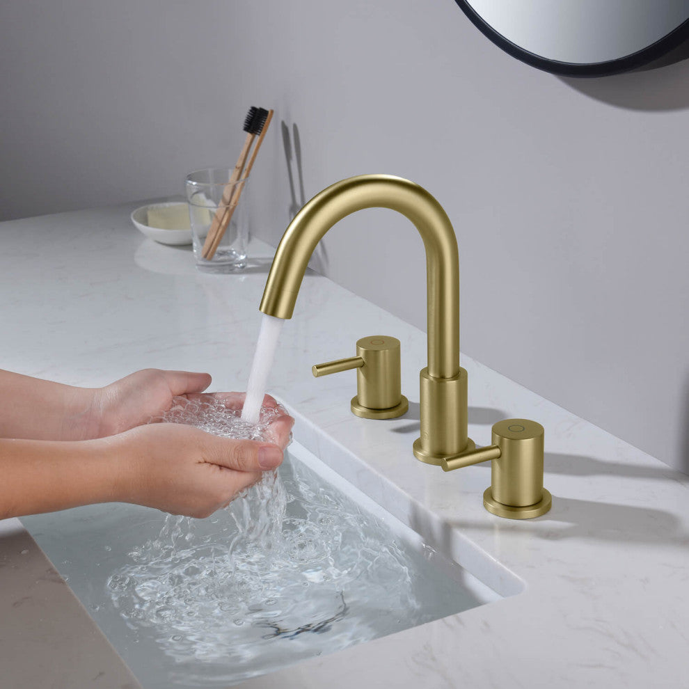 Circular Widespread Sink Faucet with Pop-Up Drain, Brush Gold