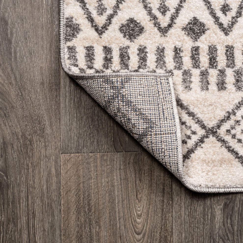 Ifrane Berber Geometric Stripe Runner Rug, Cream/Gray, 3x5