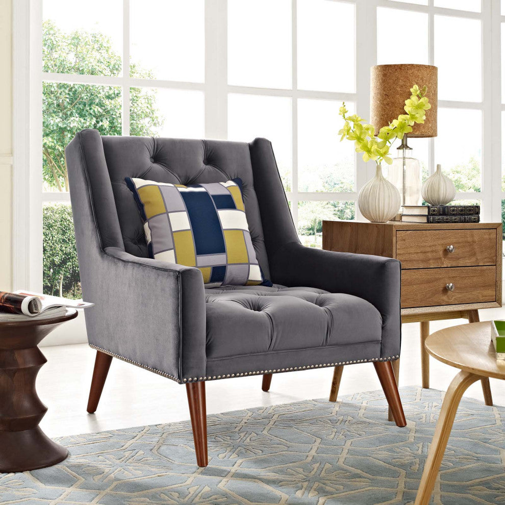 Gray Peruse Velvet Armchair