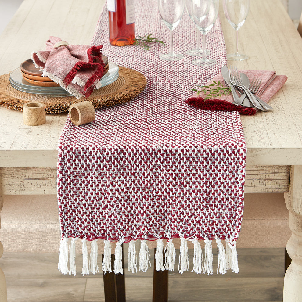 Barn Red Woven Table Runner 15x108