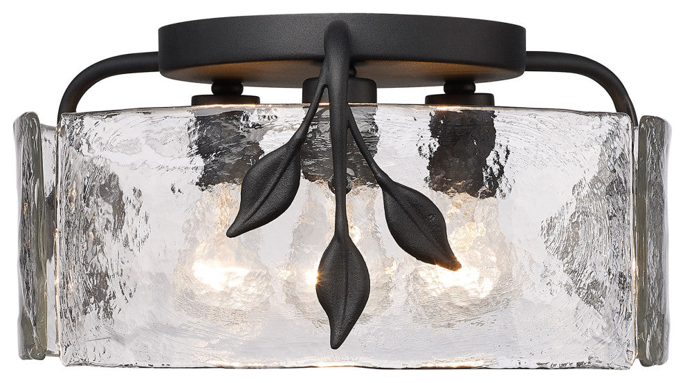 Golden Lighting 3160-FM HWG Calla 3 Light 15"W Flush Mount Drum - Natural Black