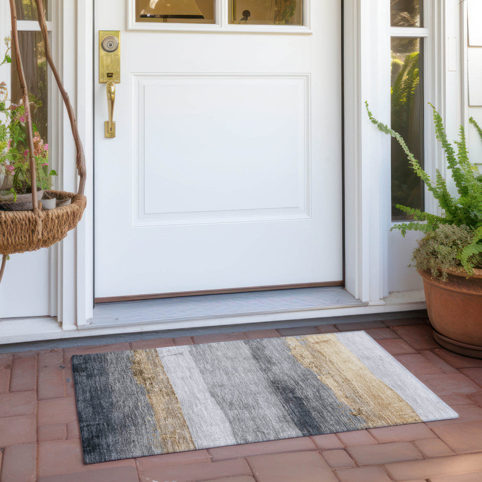 Machine Washable Indoor/Outdoor Chantille ACN1883 Gold 1'8" x 2'6" Rug