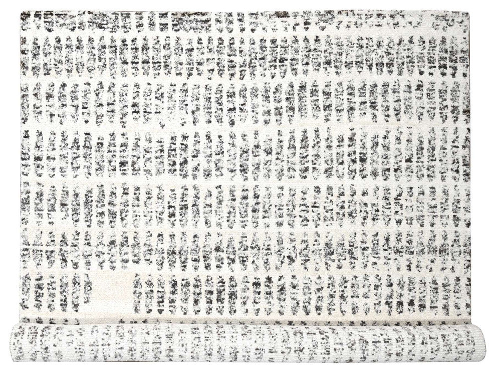 Vivid White Modern Design Organic Wool Hand Knotted Oriental Rug, 10'2"x13'9"