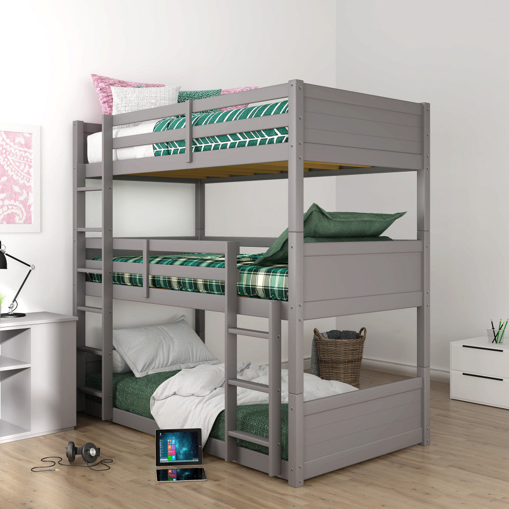 Hillsdale Capri Wood Triple Twin Size Low Floor Bunk Bed with Ladder