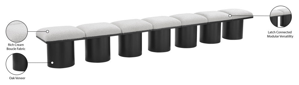 Pavilion Boucle Fabric Upholstered 7-Piece Modular Bench, Cream, Black Finish