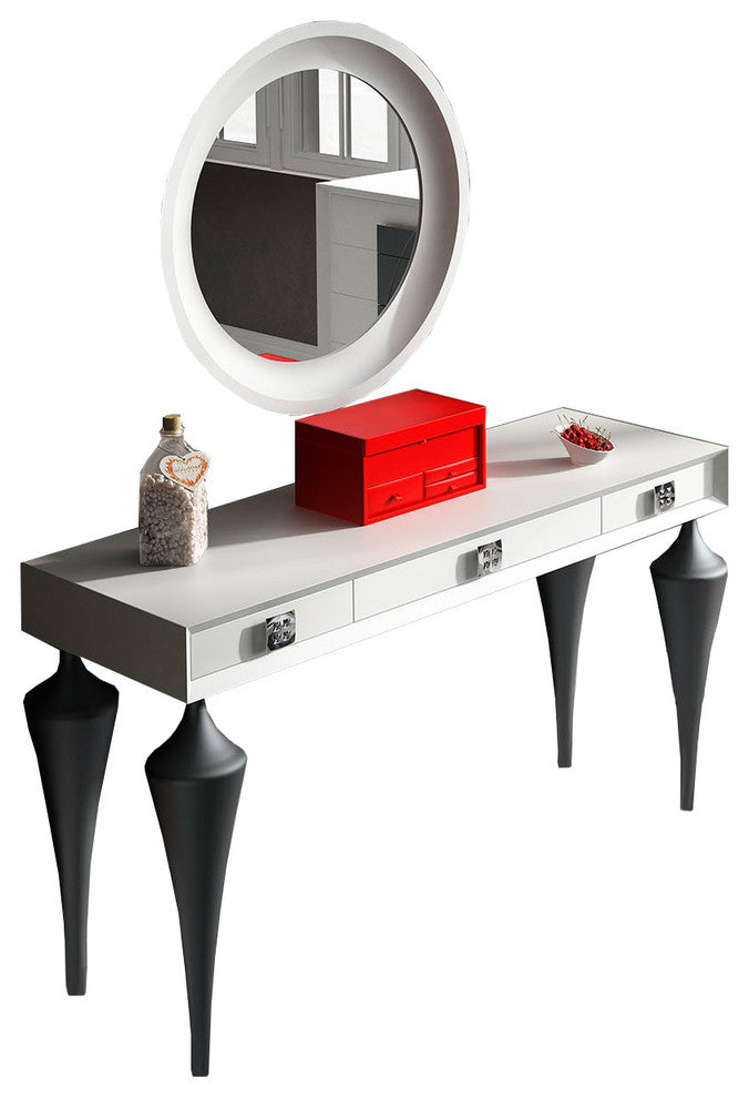 T09 Bedroom Make-up Vanity 55", White and Dark Gray, Matte Finish