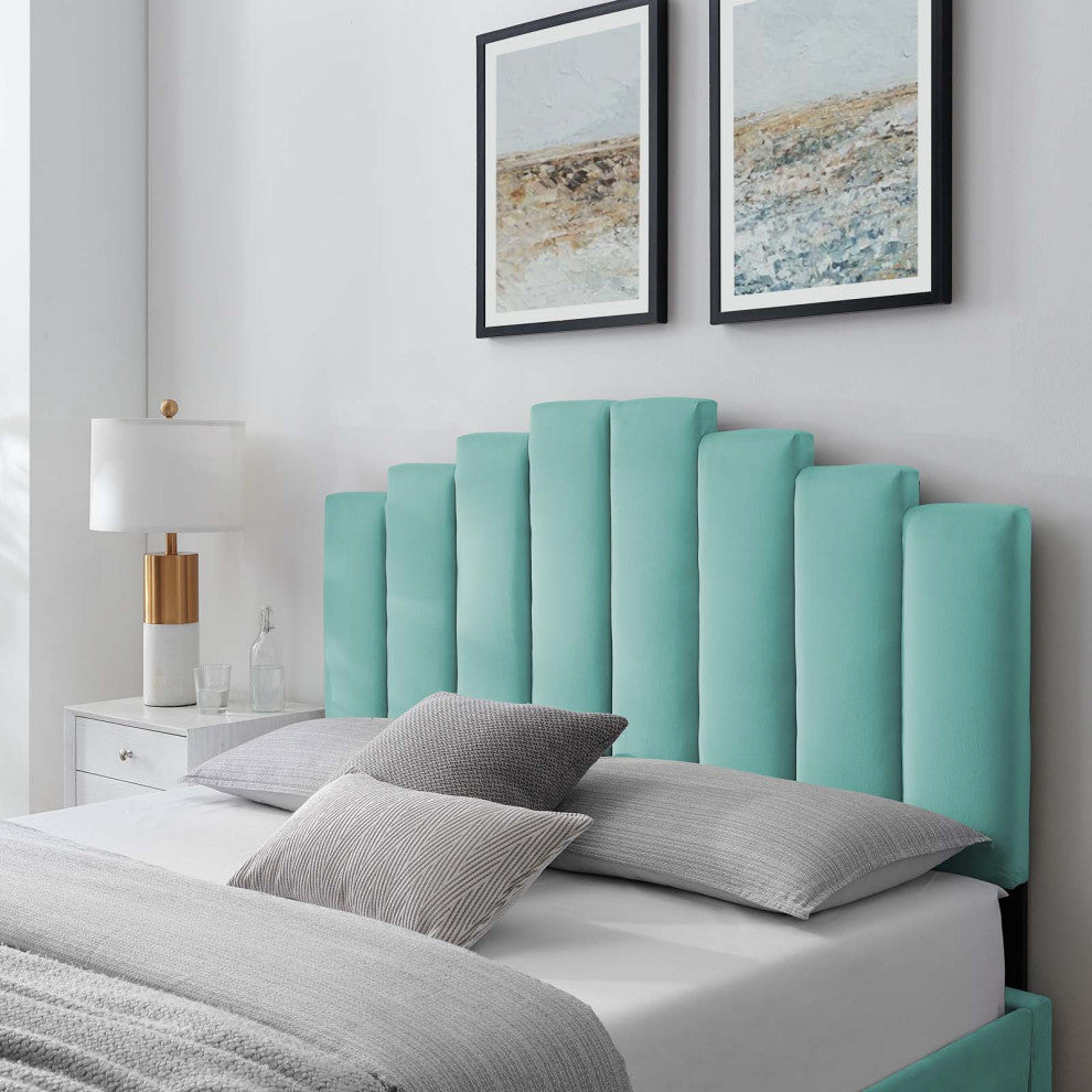 Headboard, Full Queen Size, Velvet, Blue, Modern Contemporary, Bedroom Master