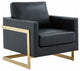 LeisureMod LA31BL-L Lincoln Black Leather Accent Armchair With Gold Frame