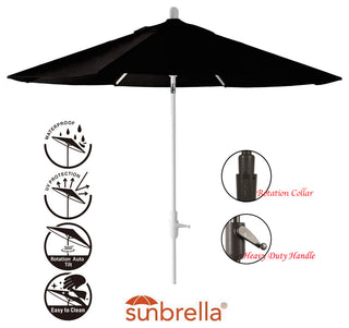 9' Round 360 Rotating Auto Tilt Umbrella, White, Sunbrella, Black