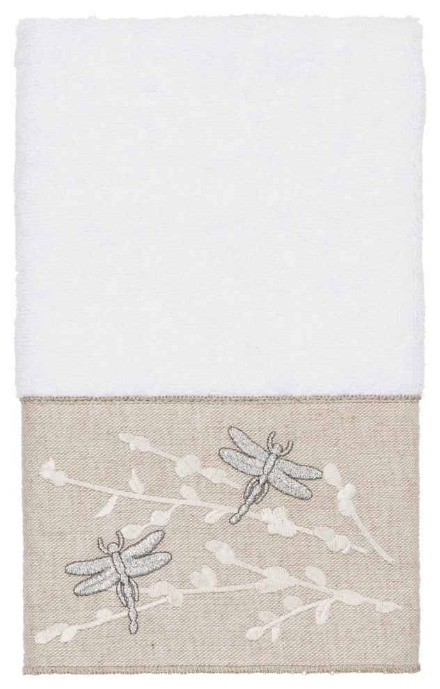 Linum Home Textiles Turkish Cotton Braelyn 3-Piece Embellished Towel Set, White