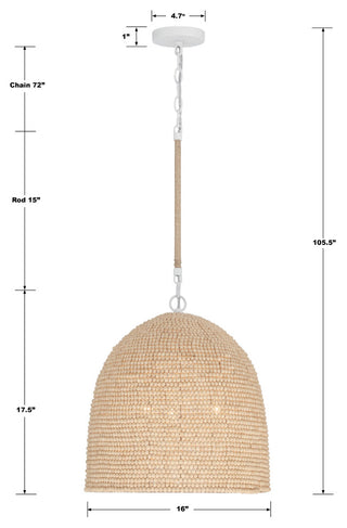 Jasper 3-Light Matte White/Natural Wood Pendant