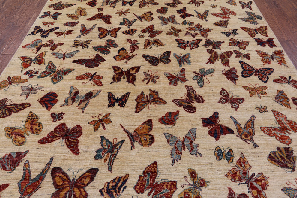 8' 0" X 9' 10" Butterflies Persian Gabbeh Handmade Wool Rug - Q12441