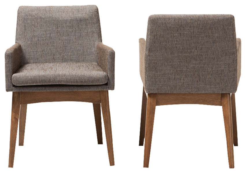 Nexus Walnut Wood Finishing and Gravel Fabric Upholstered Arm Chair, Set of 2