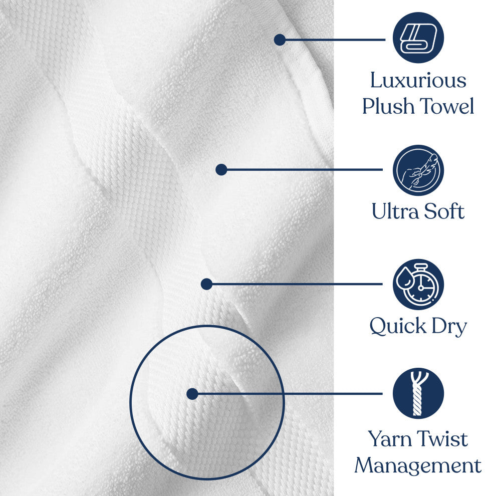 Delara 33-Piece 100% Organic Cotton Plush Bath Towel Sets, 36"x70", White