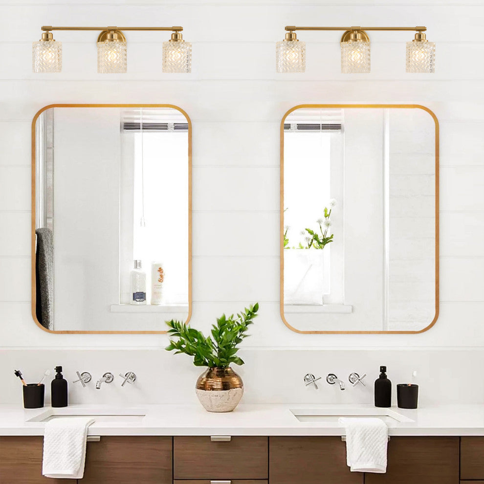 Modern 3-Light Bathroom Vanity Light with Textured Cylinder Glass Shade