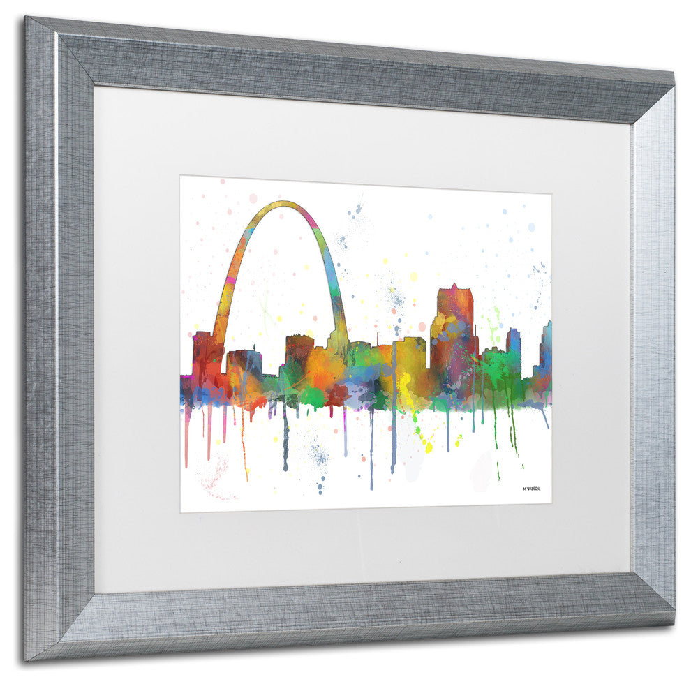 Watson 'Gateway Arch St Louis Skyline' Art, Silver Frame, 16"x20", White Matte