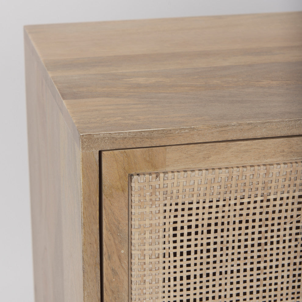 Grier Light Brown Solid Wood And Cane Accent Cabinet