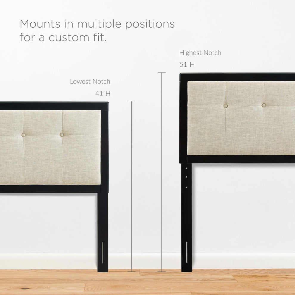 Draper Tufted King Fabric and Wood Headboard Black Beige