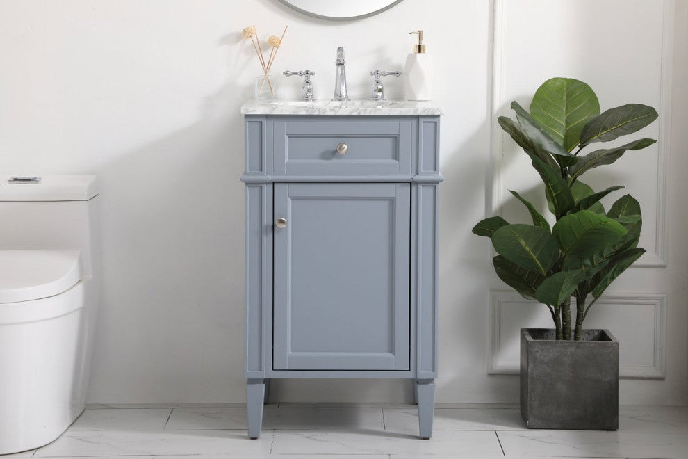 Home Living Vanity with Carrara White Marble Countertop, Gray, 21", Single Sink