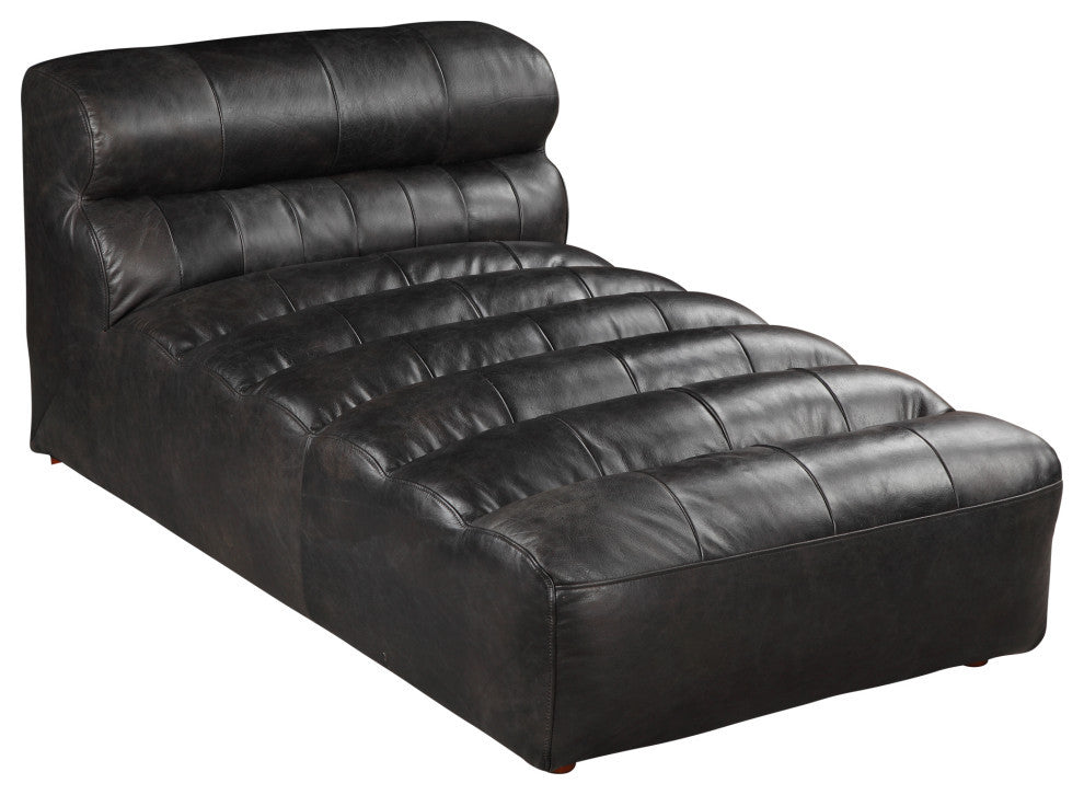 Ramsay Leather Chaise Antique Black