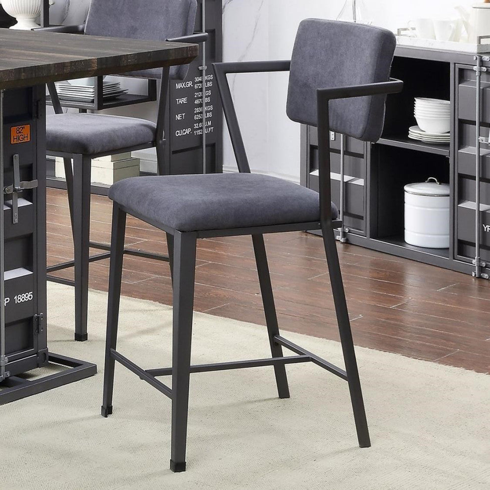 Set of 2 Gray Fabric Counter Height Chair, Gray/Gunmetal