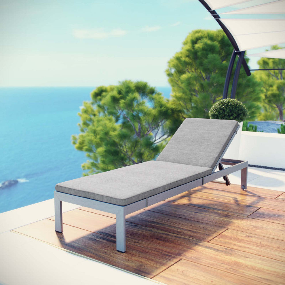 Lounge Chair Chaise, Aluminum, Metal, Silver Gray, Modern, Outdoor Patio