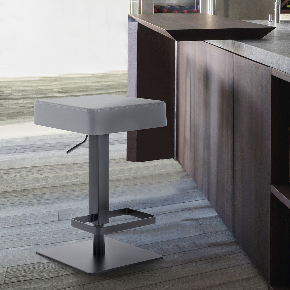 Kaylee Contemporary Swivel Barstool in Matte Black Finish and Gray Faux Leather