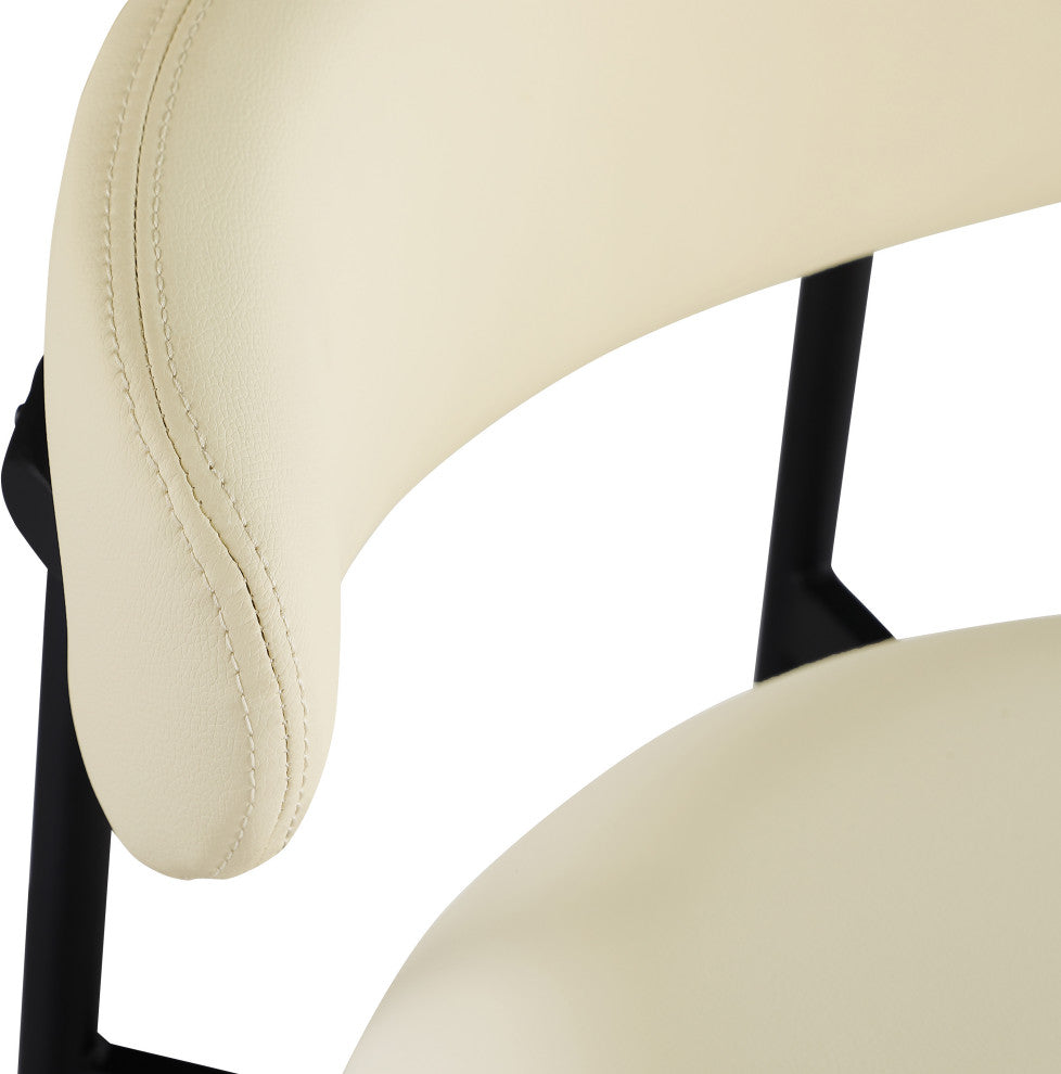 Lupita Upholstered Counter Stool, Cream, Vegan Leather, Matte Black, Set of 2