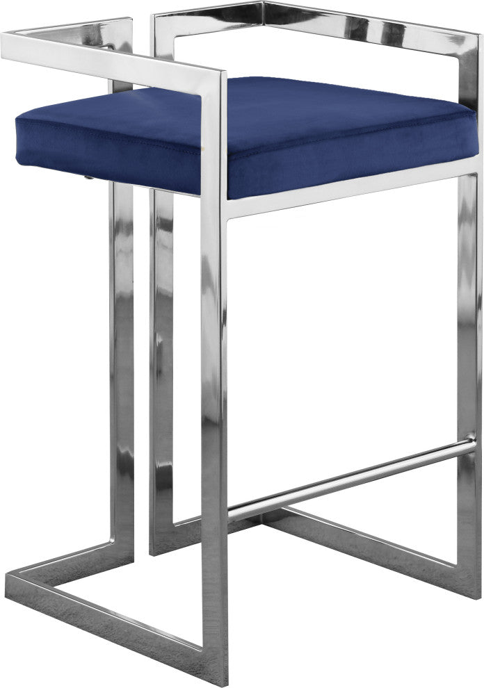 Ezra Counter Stool, Set of 2, Navy Velvet, Chrome Base