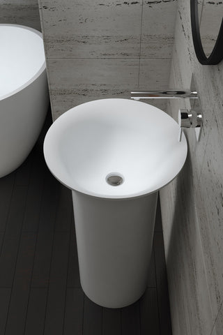 18" Polystone Free-Standing Bathroom Sink, Matte White, No Faucet