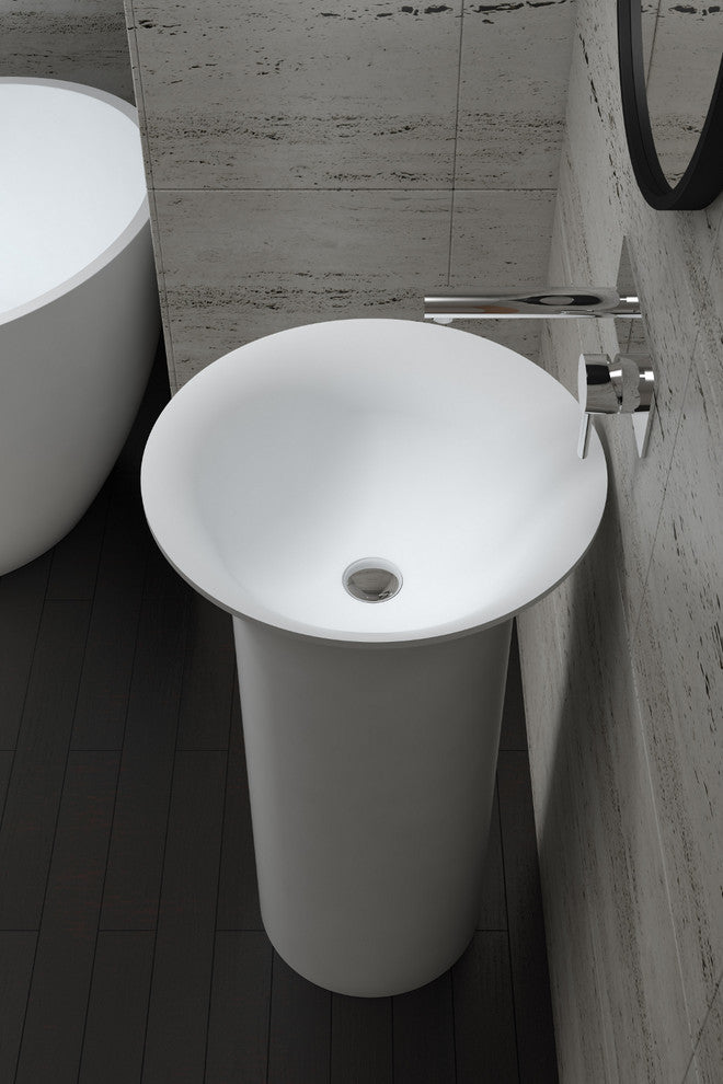 18" Polystone Free-Standing Bathroom Sink, Matte White, No Faucet