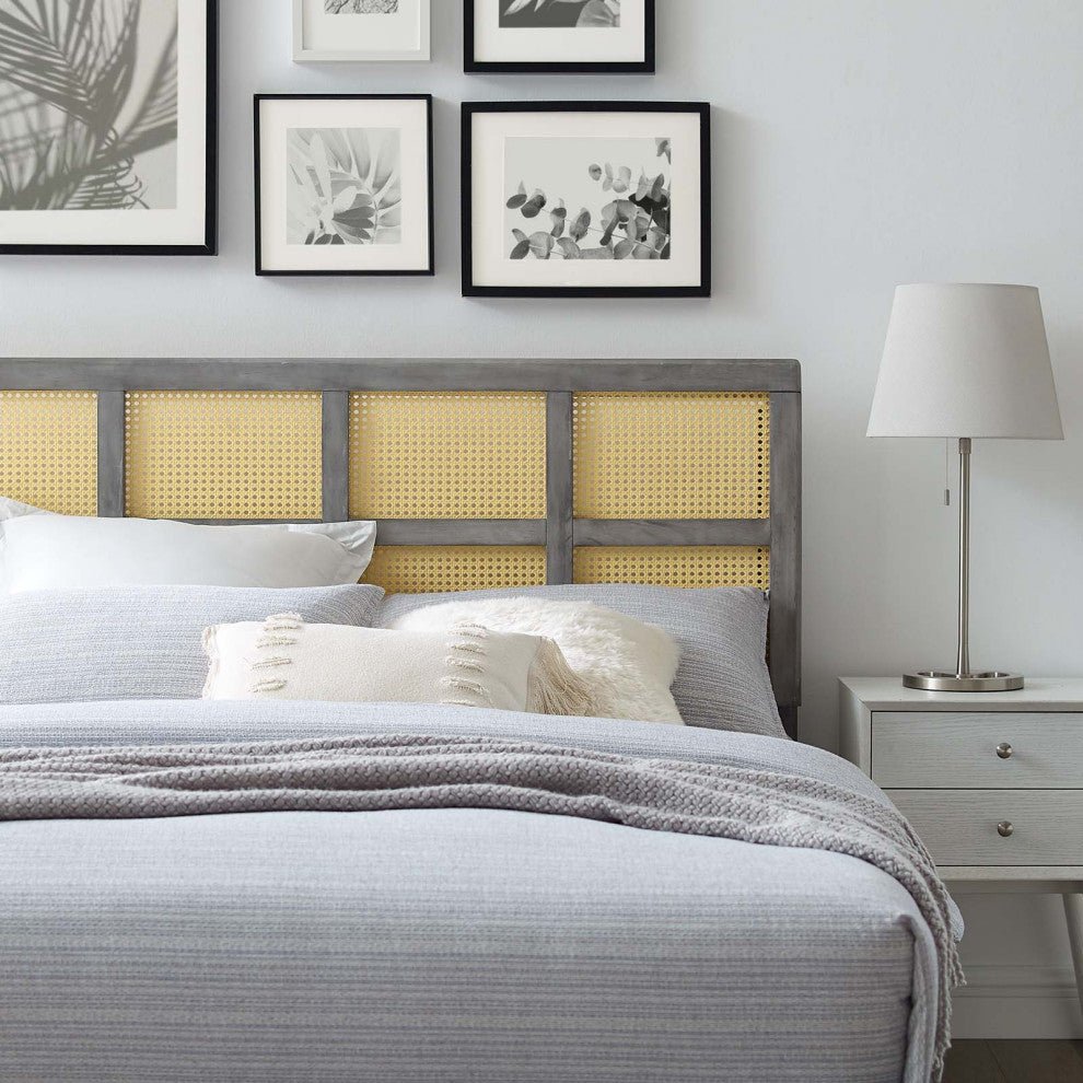 Headboard, Full Size, Wood, Gray, Modern Mid-Century, Bedroom Master Suite