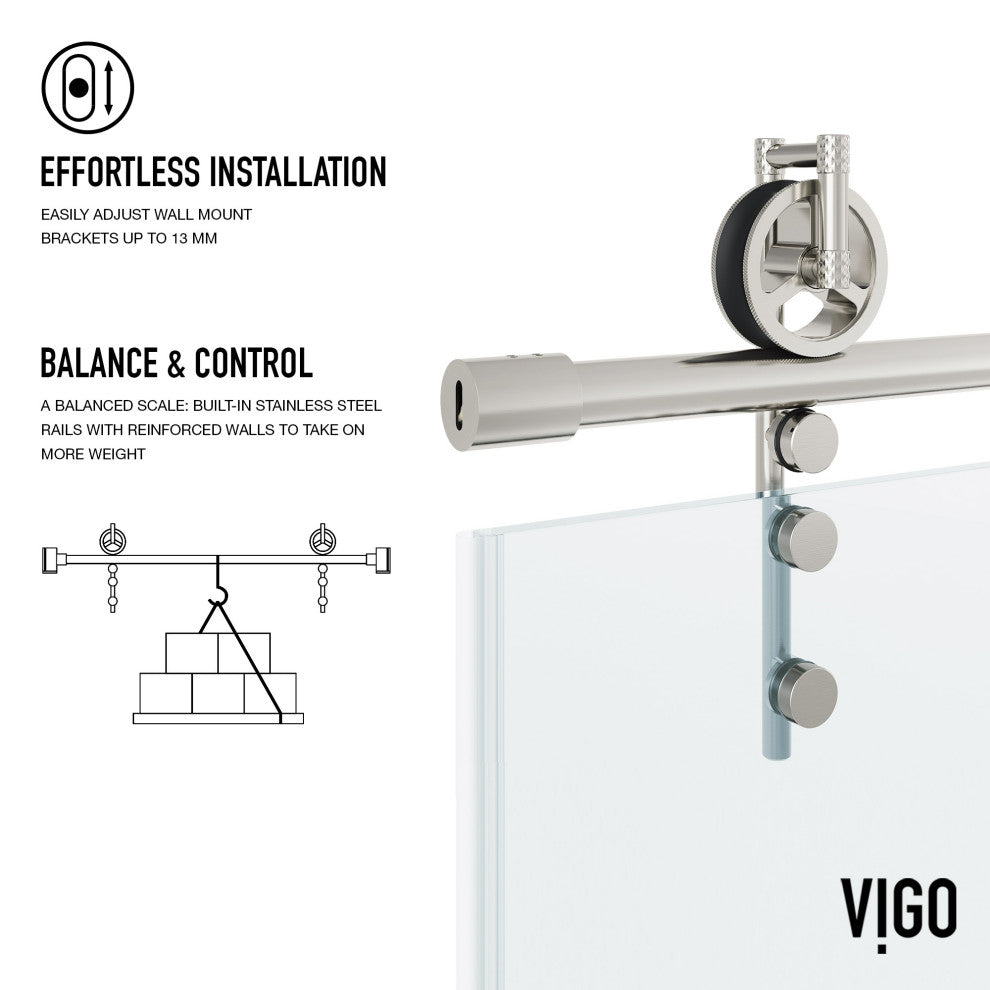 VIGO Hamilton Frameless Sliding, Stainless Steel, Shower Door, 56" to 60" W X 78" H, Clear Glass