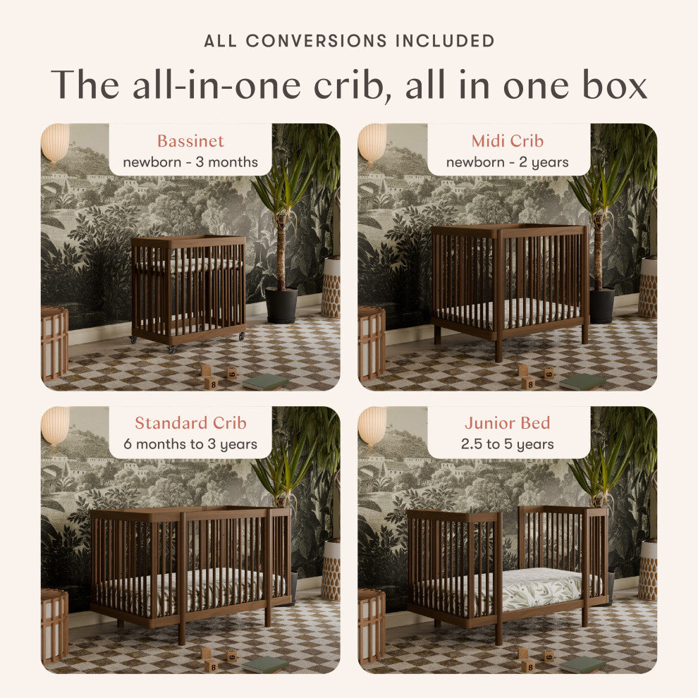 Pogo 8-in-1 Convertible Crib With All-Stages Conversion Kits, Natural Walnut