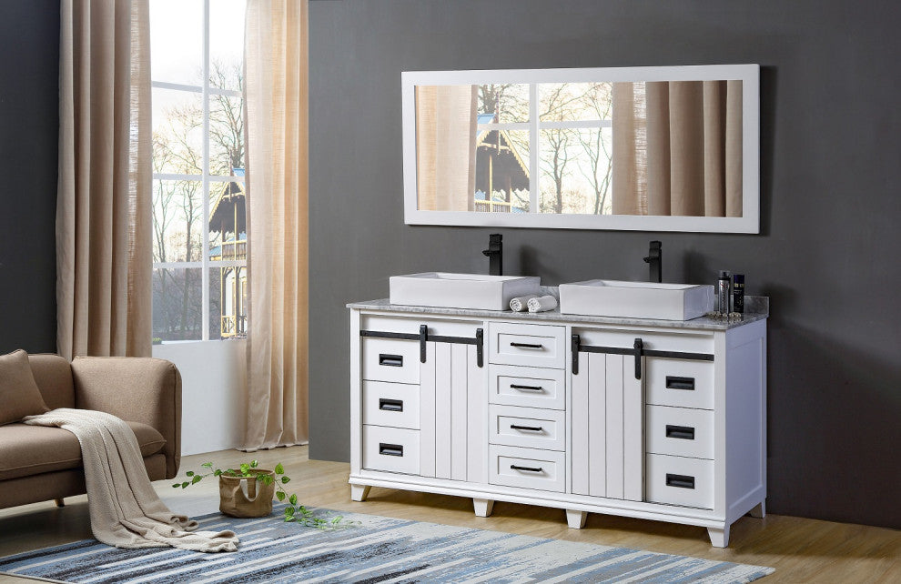 72" Chanceton Hybrid Bath and Make Up Vanity With Vessel Sinks and Mirror