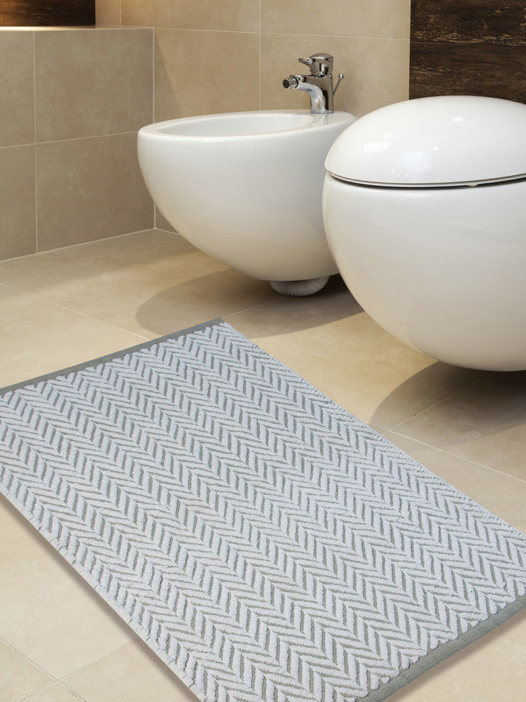 Bath Rug Cotton, Tufted 34"x21", White and Gray, GSF 145, Pattern Camridge