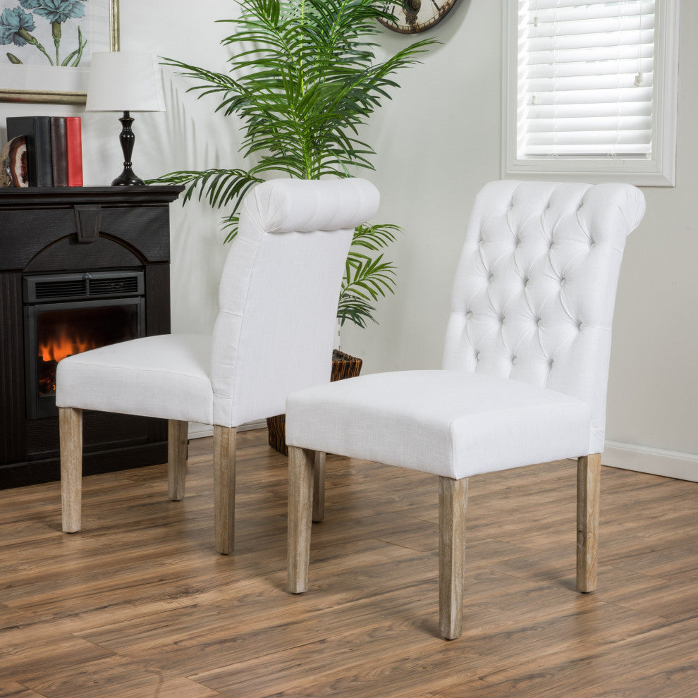 GDF Studio Elmerson Roll Back Dining Chairs, Set of 2, White