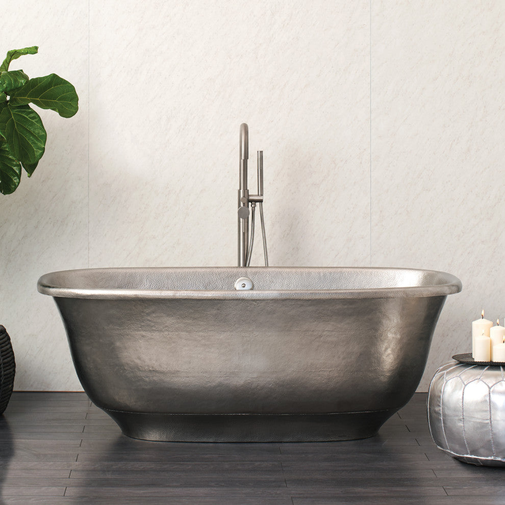 Santorini Freestanding Copper Bathtub, Brushed Nickel