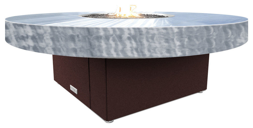 Circular Fire Pit Table, 48 D, Propane, Brushed Aluminum Top, Dark Cherry