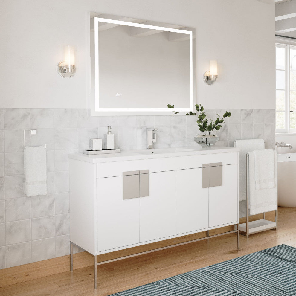 Lockhart Bath Vanity, White, 48", Polished Chrome Hardware, Single Sink, Freestanding