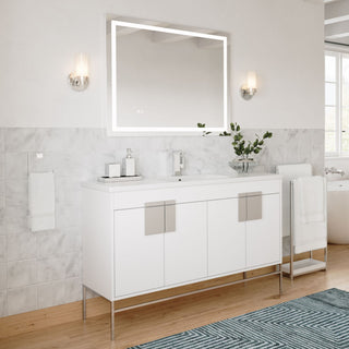 Lockhart Bath Vanity, White, 48", Polished Chrome Hardware, Single Sink, Freestanding