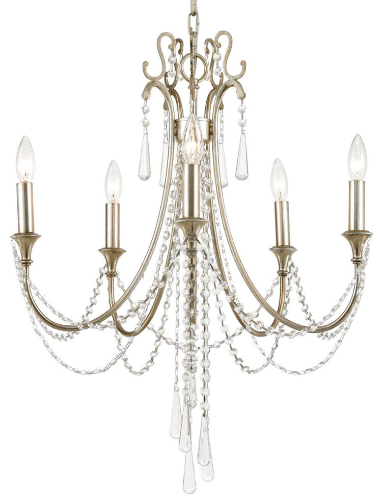 Crystorama ARC-1905-SA-CL-MWP, 5-Light Chandelier, Antique Silver