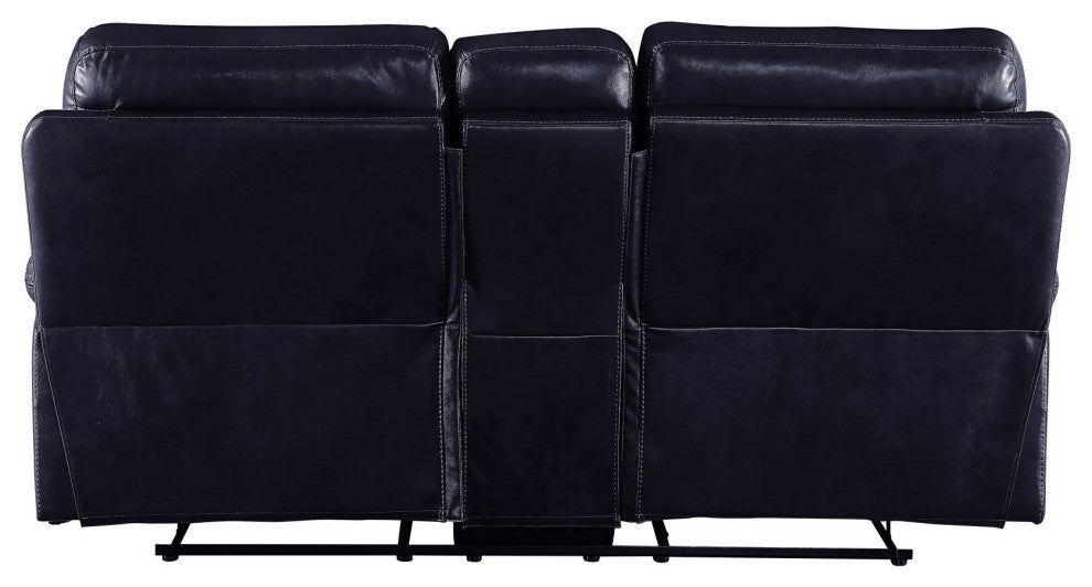 Benzara BM251076 Motion Loveseat, Leather Upholstery and Tufted Seat, Navy Blue