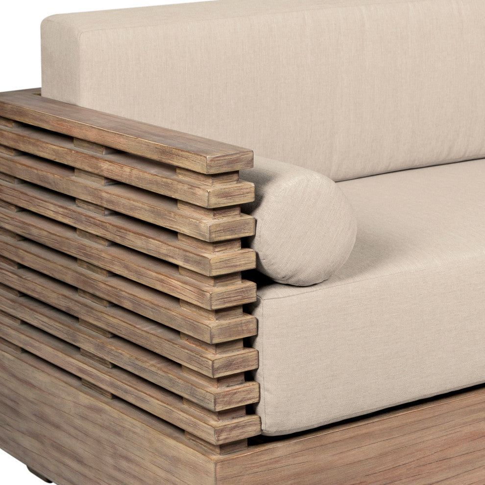 Vivid Outdoor Patio Sofa, Light Eucalyptus Wood With Taupe Olefin Cushions